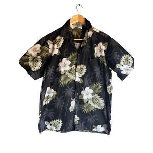 Pacific Legend Men's Vintage 90s Hawaiian Shirt Floral Print Black Size LARGE